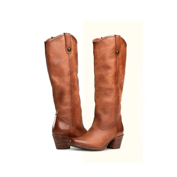 FRYE Jackie Button Leather Boots in Cognac Women’s Size 6