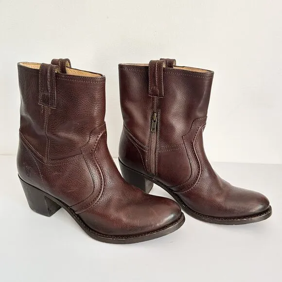 Frye Jane Trapunto Heel Shortie Boots Brown Size 10