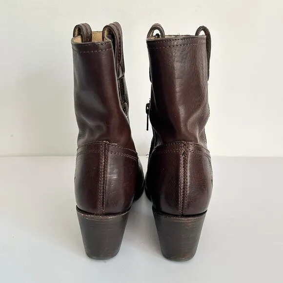 Frye Jane Trapunto Heel Shortie Boots Brown Size 10
