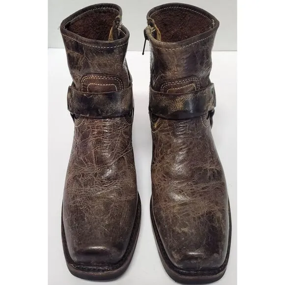 Frye Moto Boots Harness Conway 8.5 VTG Style Antique Distress Finish Gloss Brown