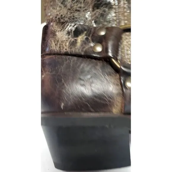 Frye Moto Boots Harness Conway 8.5 VTG Style Antique Distress Finish Gloss Brown