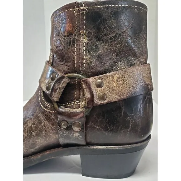 Frye Moto Boots Harness Conway 8.5 VTG Style Antique Distress Finish Gloss Brown