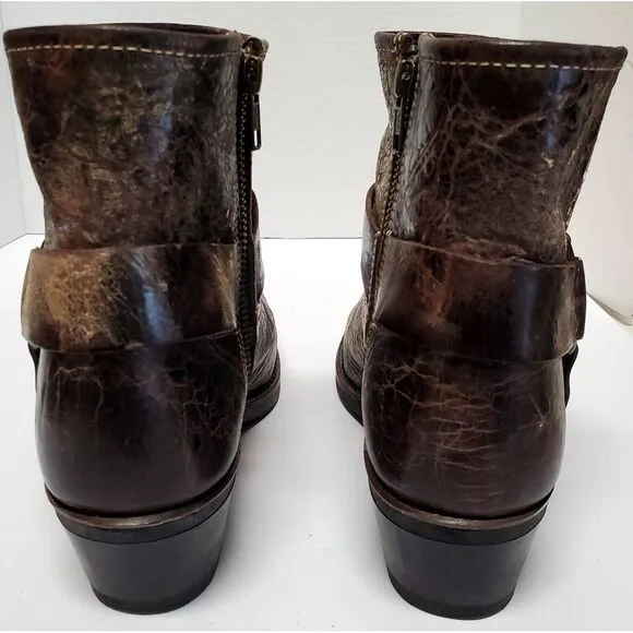 Frye Moto Boots Harness Conway 8.5 VTG Style Antique Distress Finish Gloss Brown