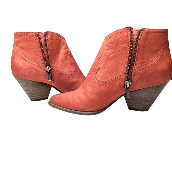 FRYE Reina Orange Leather Suede Ankle Booties Boots Women's Size 6M