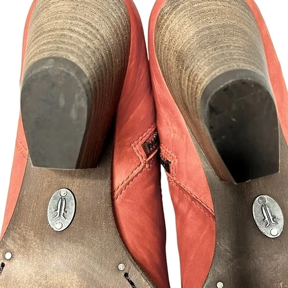 FRYE Reina Orange Leather Suede Ankle Booties Boots Women's Size 6M