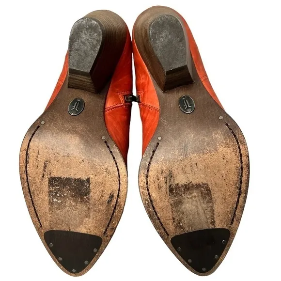 FRYE Reina Orange Leather Suede Ankle Booties Boots Women's Size 6M