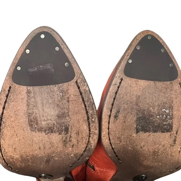 FRYE Reina Orange Leather Suede Ankle Booties Boots Women's Size 6M