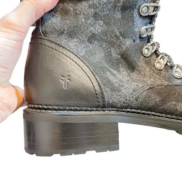 Frye Samantha Camo Hiker Combat Boots Shearling