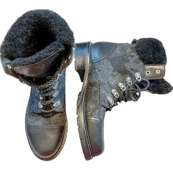 Frye Samantha Camo Hiker Combat Boots Shearling