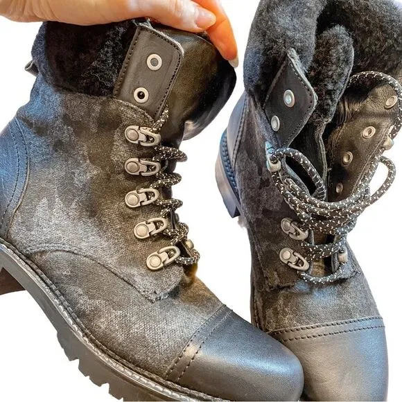 Frye Samantha Camo Hiker Combat Boots Shearling