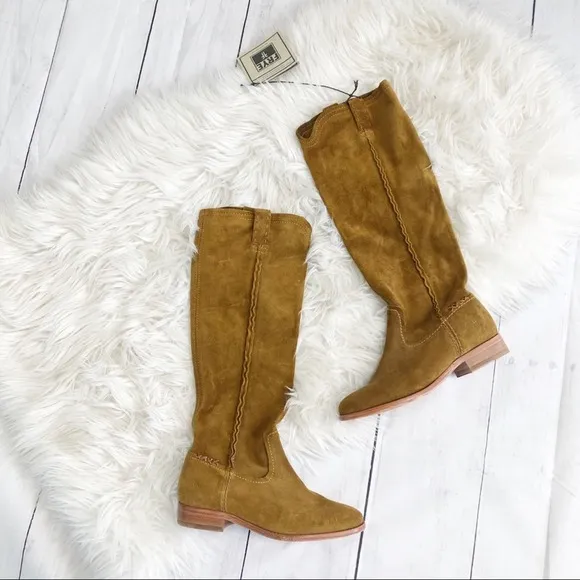Frye Women's Cara Tall Oiled Suede Tan Leather Boots Size 6 New