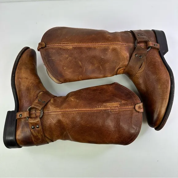 Frye Women's Wyatt Harness Brown Cowgirl Western Boots - Size 7.5B