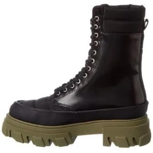 Ganni Quilted Nylon &amp; Leather Combat Boot Size 35 US 5 Black Green $475