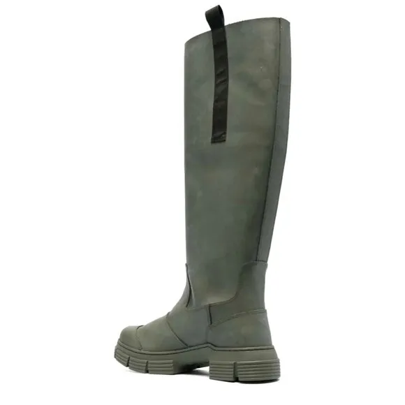 Ganni Round Toe Knee-High Boots Size 38 US 8 Green $375