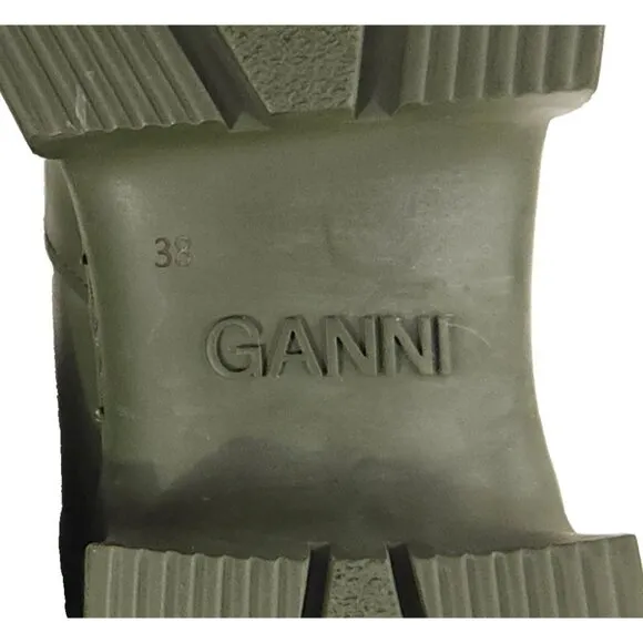 Ganni Round Toe Knee-High Boots Size 38 US 8 Green $375