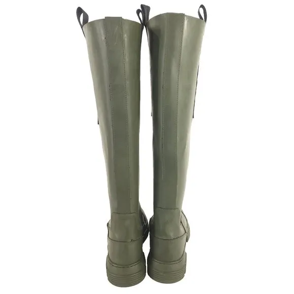 Ganni Round Toe Knee-High Boots Size 38 US 8 Green $375