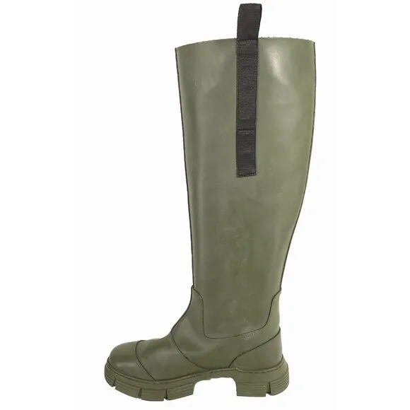 Ganni Round Toe Knee-High Boots Size 38 US 8 Green $375