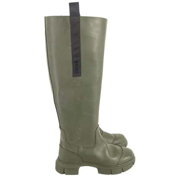 Ganni Round Toe Knee-High Boots Size 38 US 8 Green $375
