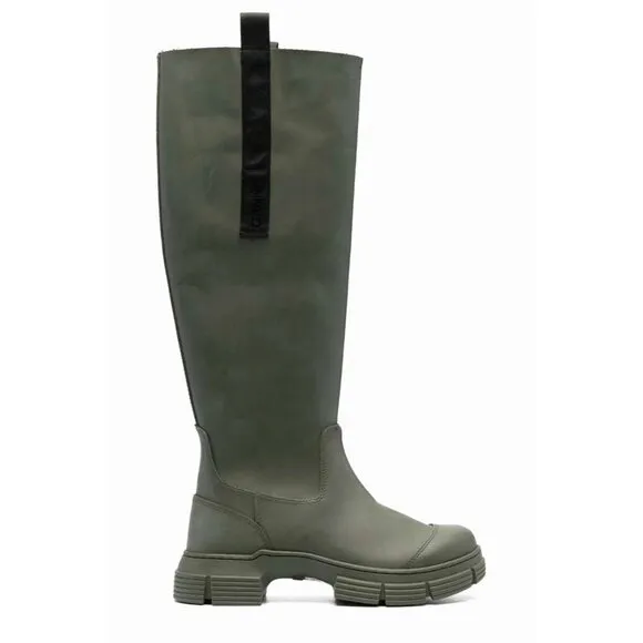 Ganni Round Toe Knee-High Boots Size 38 US 8 Green $375