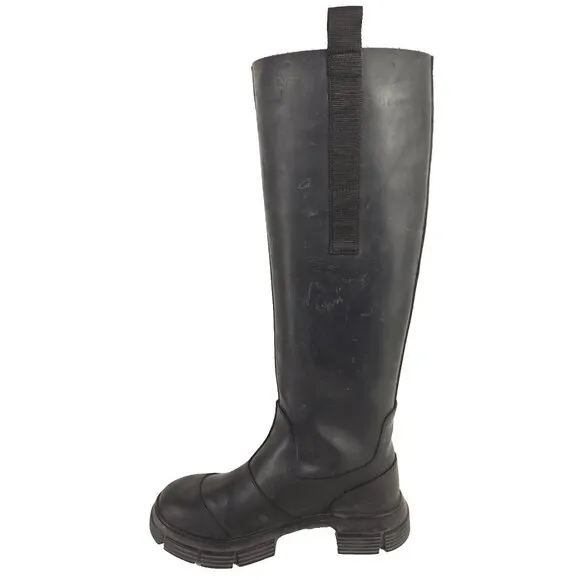 Ganni Rubber Country Boots Size 37 US 7 Black Womens $375