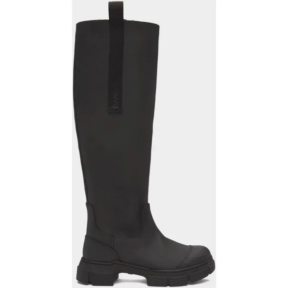 Ganni Rubber Country Boots Size 37 US 7 Black Womens $375