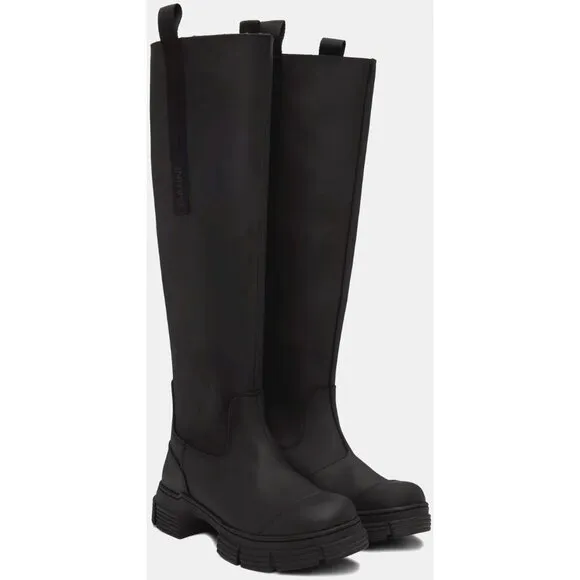 Ganni Rubber Country Boots Size 37 US 7 Black Womens $375