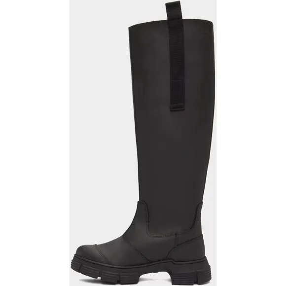 Ganni Rubber Country Boots Size 37 US 7 Black Womens $375