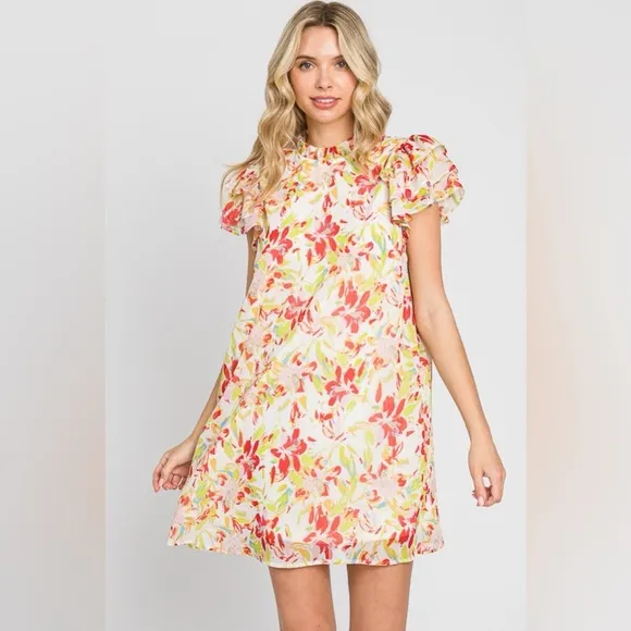 GeeGee Floral Short Sleeve Mini Dress