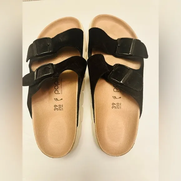 GENTLY USED BIRKINSTOCK Papillio Black Suede Women's SandalsSz 39