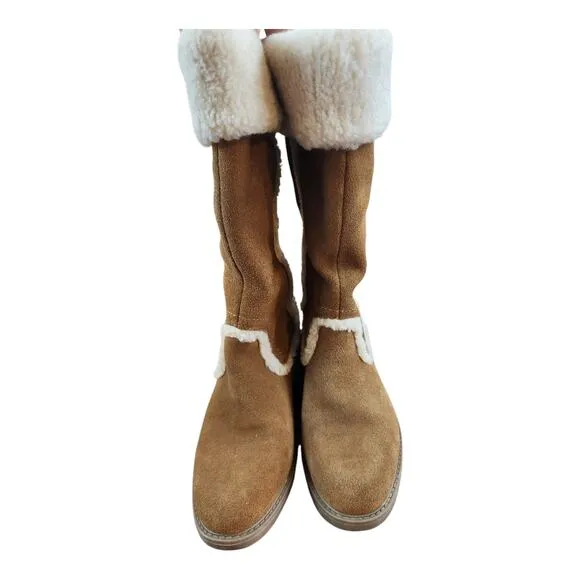 G.H. Bass Annabeth leather boots women sz 7.5M tall brown suede warm winter cozy