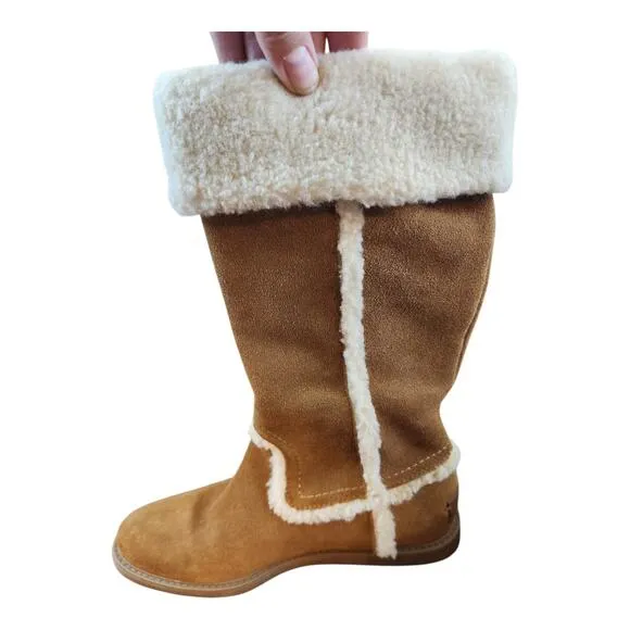 G.H. Bass Annabeth leather boots women sz 7.5M tall brown suede warm winter cozy