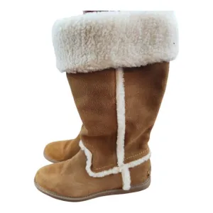 G.H. Bass Annabeth leather boots women sz 7.5M tall brown suede warm winter cozy