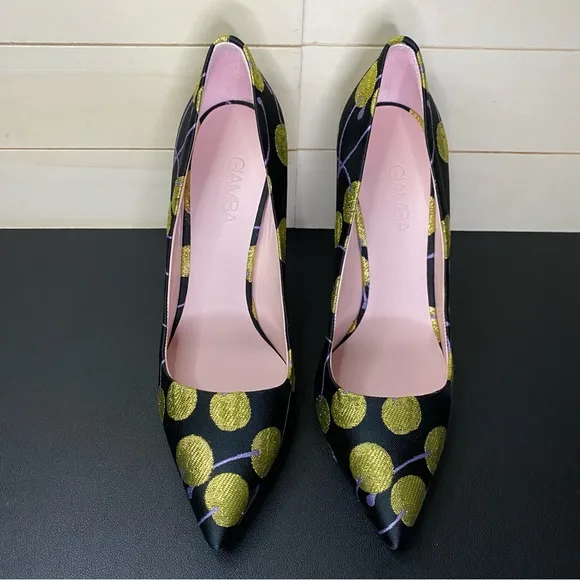 Giambattista Valli Paris Heels Women's Size 7 Shoes EU38 Black Gold Stiletto