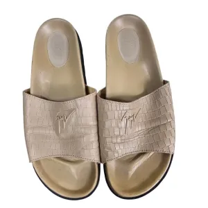 Giuseppe Zanotti Mens Tan Croc Embossed Slides 10 Sandals Made In Italy Designer
