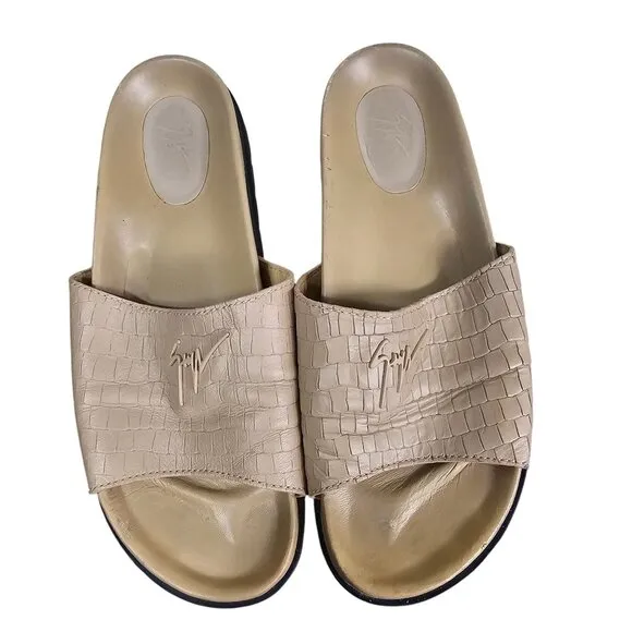Giuseppe Zanotti Mens Tan Croc Embossed Slides 10 Sandals Made In Italy Designer