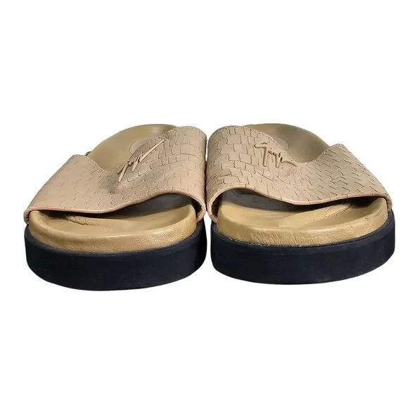 Giuseppe Zanotti Mens Tan Croc Embossed Slides 10 Sandals Made In Italy Designer