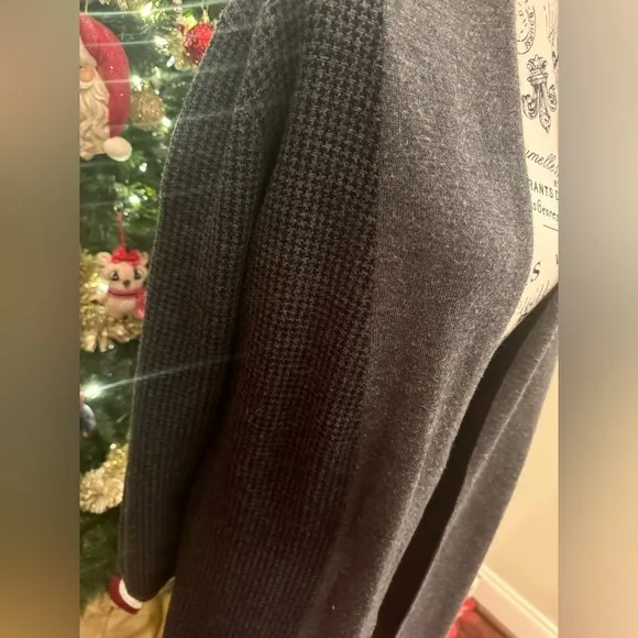 Gray Black Houndstooth Orvis Soft Wool Open Front Cardigan Sweater Longer Large