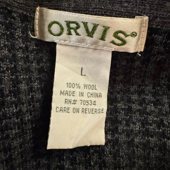 Gray Black Houndstooth Orvis Soft Wool Open Front Cardigan Sweater Longer Large