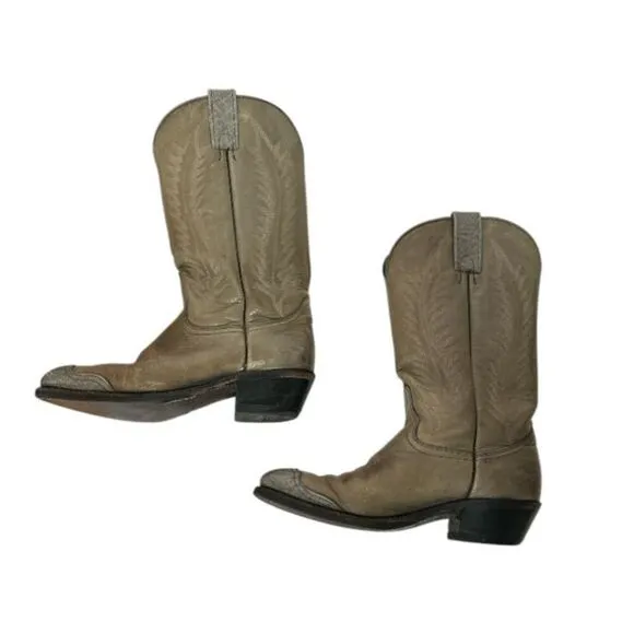 Green Western Cowboy Boots Distressed Leather Ranch Riding Boots, Size 9.