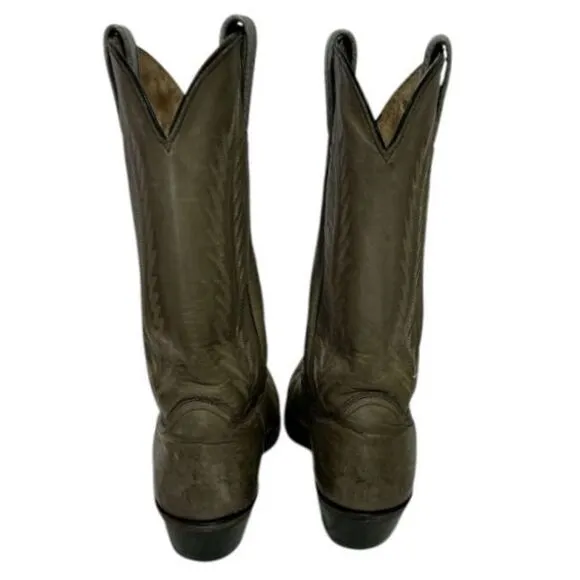 Green Western Cowboy Boots Distressed Leather Ranch Riding Boots, Size 9.
