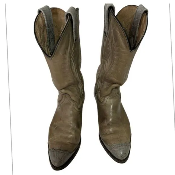 Green Western Cowboy Boots Distressed Leather Ranch Riding Boots, Size 9.