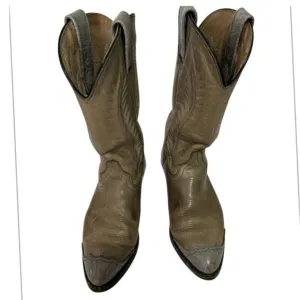 Green Western Cowboy Boots Distressed Leather Ranch Riding Boots, Size 9.