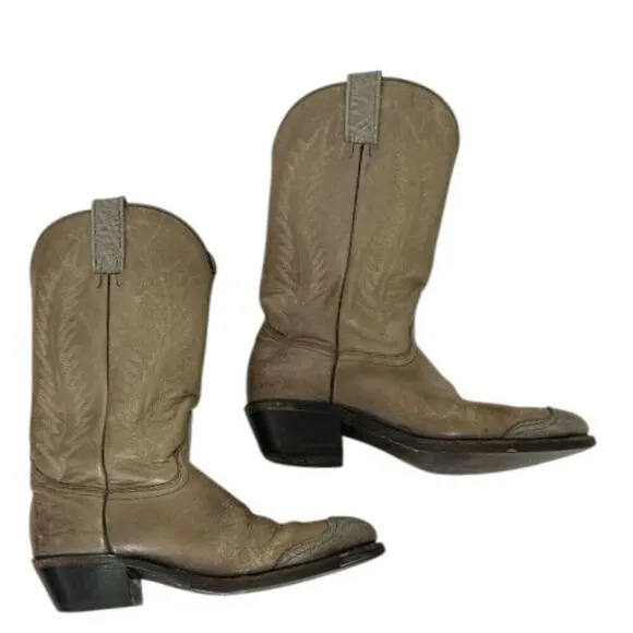 Green Western Cowboy Boots Distressed Leather Ranch Riding Boots, Size 9.