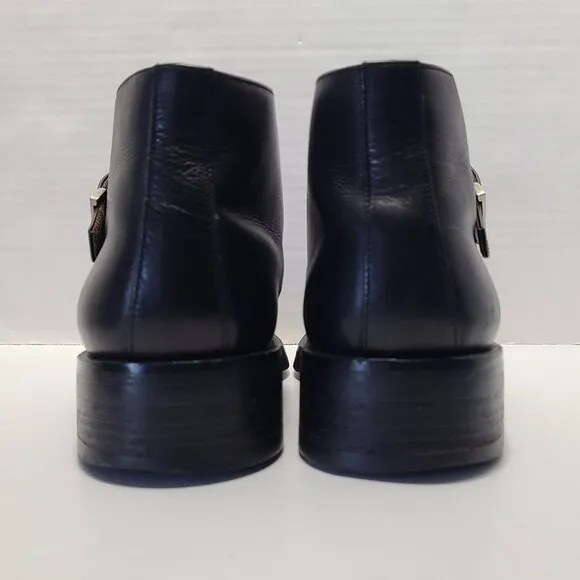 Gucci 40E US 7.5 Wide Flat Ankle Boots Black Leather Monk Strap