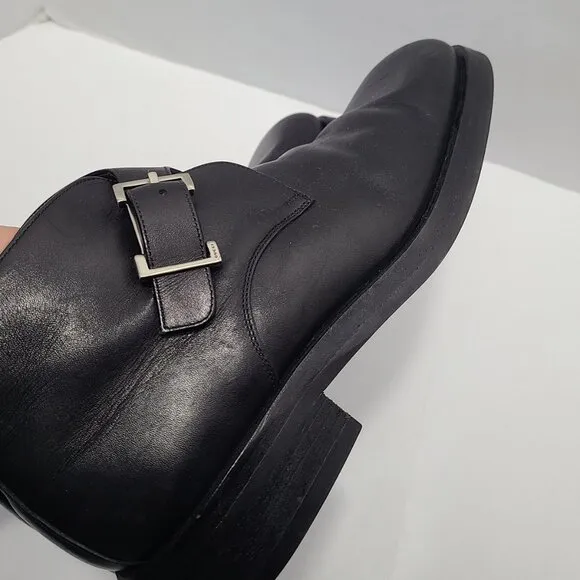 Gucci 40E US 7.5 Wide Flat Ankle Boots Black Leather Monk Strap