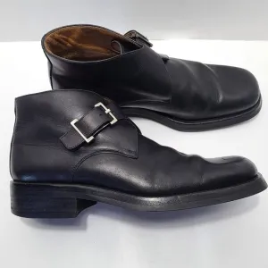 Gucci 40E US 7.5 Wide Flat Ankle Boots Black Leather Monk Strap