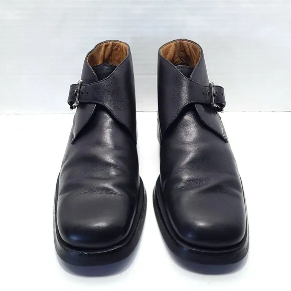 Gucci 40E US 7.5 Wide Flat Ankle Boots Black Leather Monk Strap