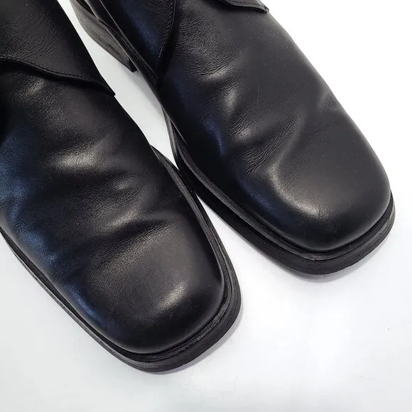 Gucci 40E US 7.5 Wide Flat Ankle Boots Black Leather Monk Strap