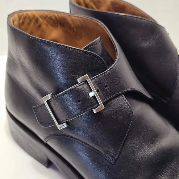Gucci 40E US 7.5 Wide Flat Ankle Boots Black Leather Monk Strap