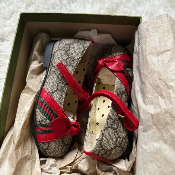 Gucci Kids Red and Brown Mary Jane Shoes